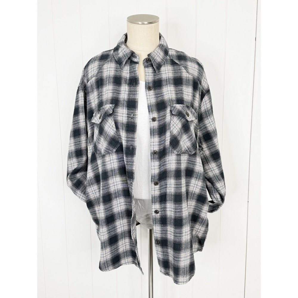 Wild Fable Black Plaid Button Down‎ Flannel Shirt NWT Women Size M Oversized